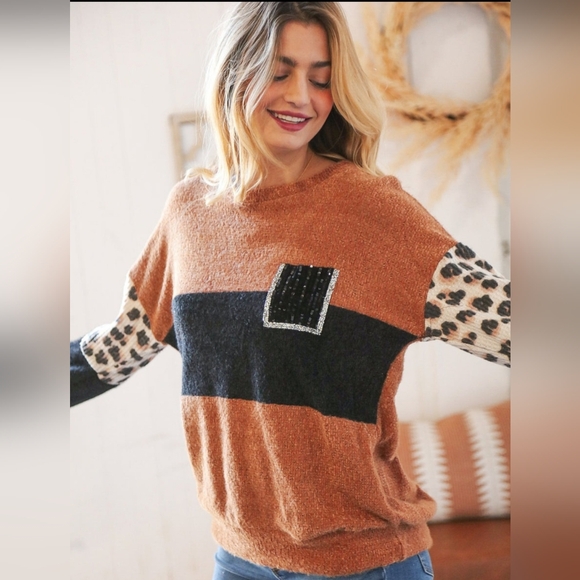 NEW Leopard Sequins Oversized Sweater small - Picture 1 of 6
